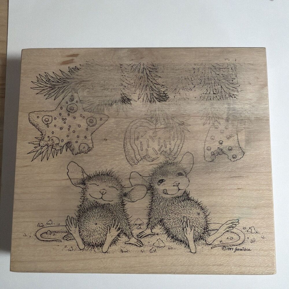 House Mouse Stampa Rosa Christmas Cookie Eaters Under Tree 1997 Rubber Stamp
